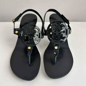 Tory Burch Designer Black Leather Holly Kitten Heel Sling Back Logo Sandals 8